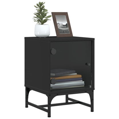 Black Bedside Cabinets with Glass Doors 2 pcs - 35x37x50 cm