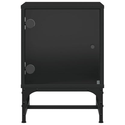 Black Bedside Cabinets with Glass Doors 2 pcs - 35x37x50 cm