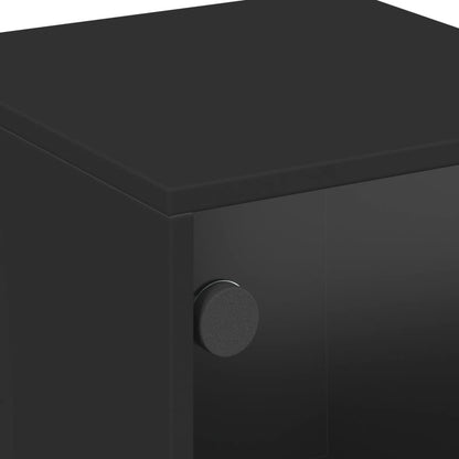 Black Bedside Cabinets with Glass Doors 2 pcs - 35x37x50 cm