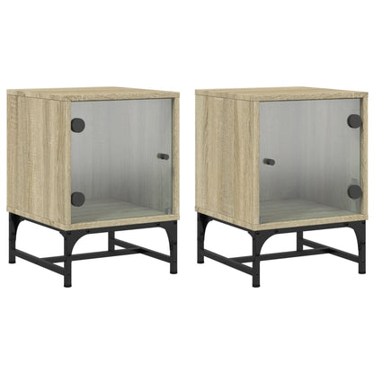 Sonoma Oak Bedside Cabinets with Glass Doors, 2 pcs, 35x37x50 cm