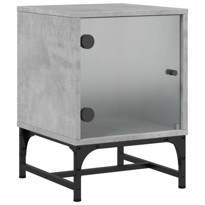 Concrete Grey Bedside Cabinets with Glass Doors, Set of 2 - 35x37x50cm