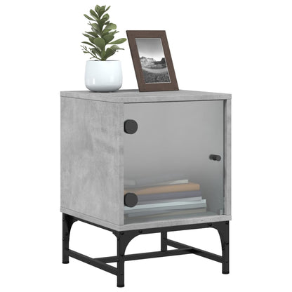 Concrete Grey Bedside Cabinets with Glass Doors, Set of 2 - 35x37x50cm