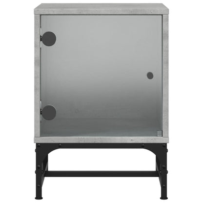 Concrete Grey Bedside Cabinets with Glass Doors, Set of 2 - 35x37x50cm