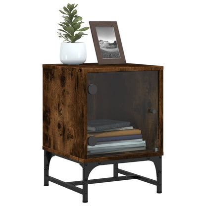 Smoked Oak Bedside Cabinets with Glass Doors, 2 Pcs, 35x37x50 cm