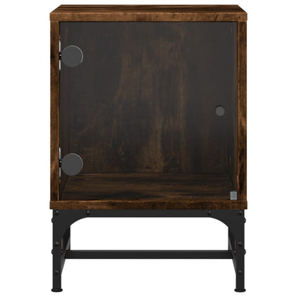 Smoked Oak Bedside Cabinets with Glass Doors, 2 Pcs, 35x37x50 cm