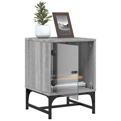 Grey Sonoma Bedside Cabinet with Glass Door - 35x37x50 cm