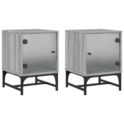 Modern Grey Sonoma Bedside Cabinets with Glass Doors - Set of 2