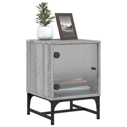 Modern Grey Sonoma Bedside Cabinets with Glass Doors - Set of 2