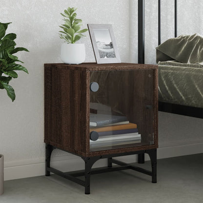 Brown Oak Bedside Cabinet with Glass Door 35x37x50 cm