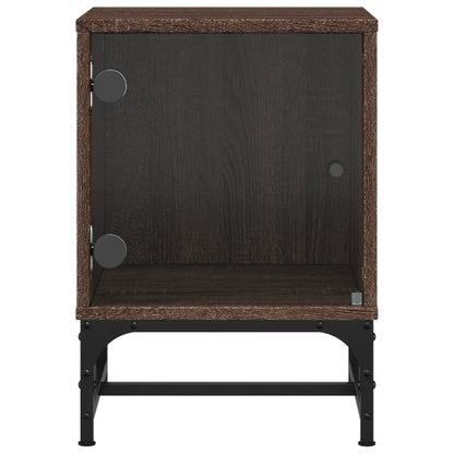 Brown Oak Bedside Cabinet with Glass Door 35x37x50 cm