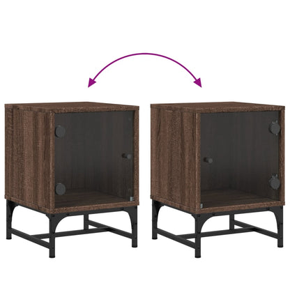 Brown Oak Bedside Cabinet with Glass Door 35x37x50 cm
