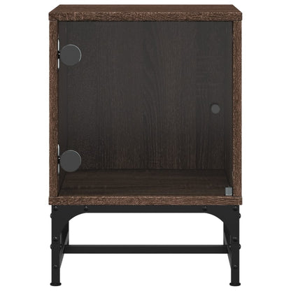 Brown Oak Bedside Cabinets 2pcs with Glass Doors - 35x37x50 cm
