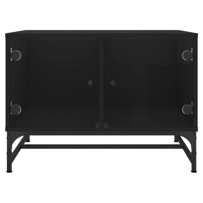 Coffee Table with Glass Doors Black 68.5x50x50 cm