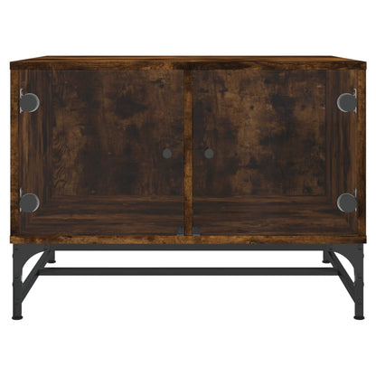 Coffee Table with Glass Doors Smoked Oak 68.5x50x50 cm