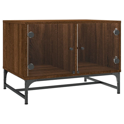 Coffee Table with Glass Doors Brown Oak 68.5x50x50 cm