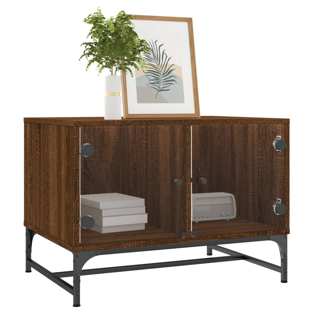 Coffee Table with Glass Doors Brown Oak 68.5x50x50 cm