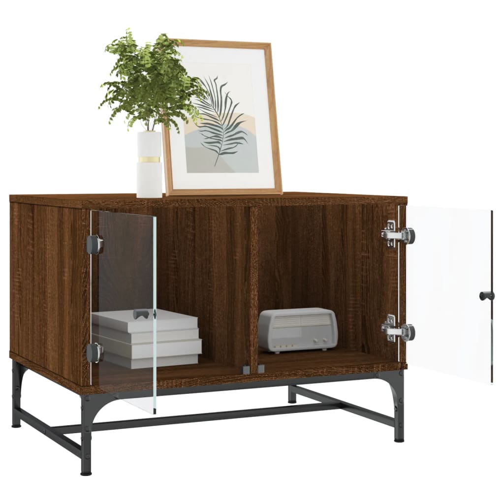 Coffee Table with Glass Doors Brown Oak 68.5x50x50 cm