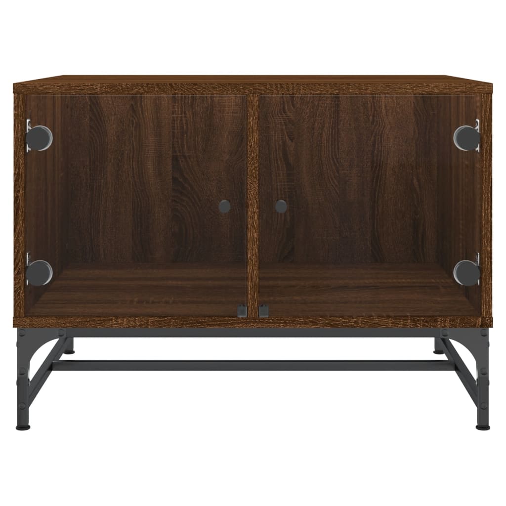 Coffee Table with Glass Doors Brown Oak 68.5x50x50 cm