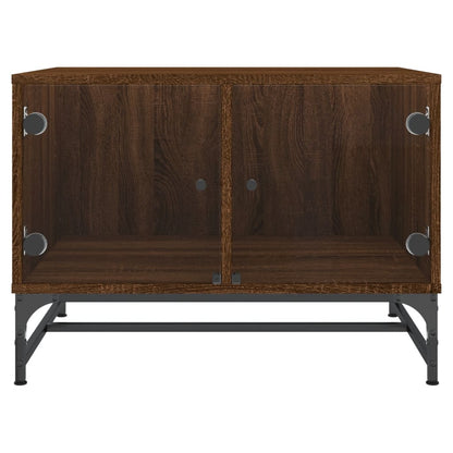 Coffee Table with Glass Doors Brown Oak 68.5x50x50 cm
