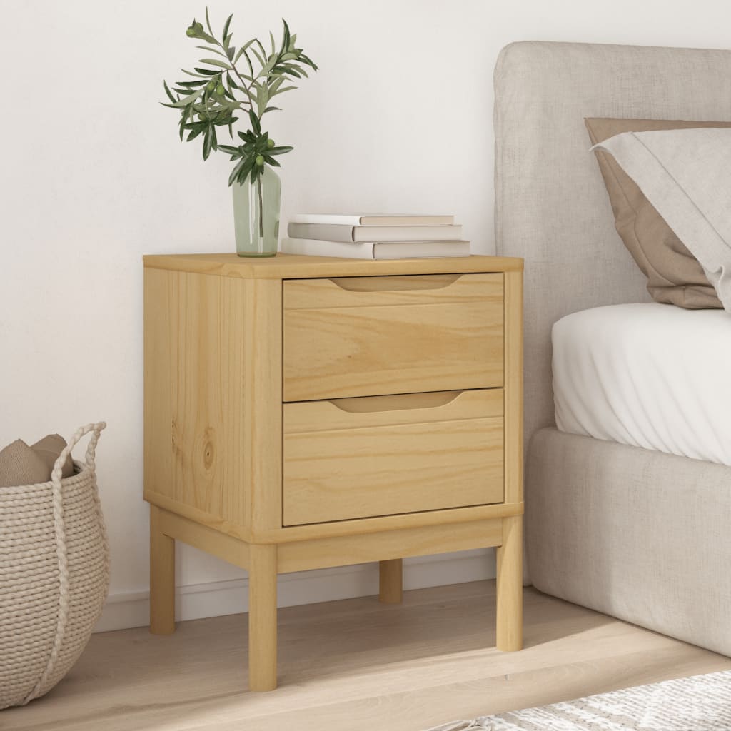 FLORO Bedside Cabinet, Solid Pine Wood, Wax Brown, 45x39x57 cm