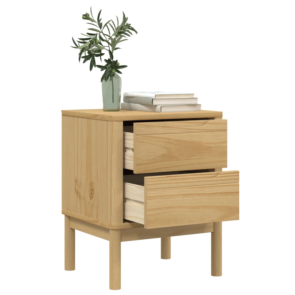FLORO Bedside Cabinet, Solid Pine Wood, Wax Brown, 45x39x57 cm