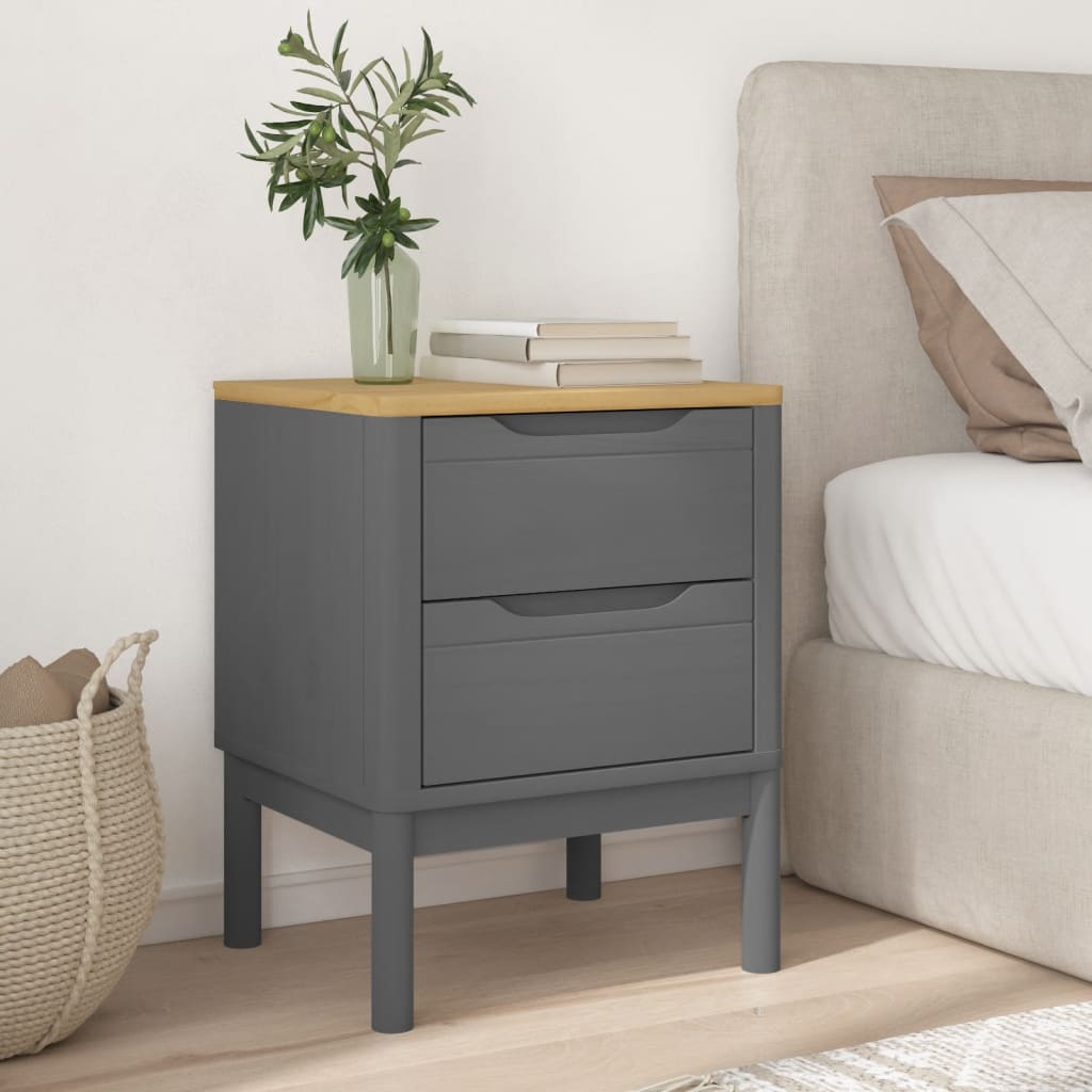Solid Pine Bedside Cabinet FLORO in Grey, 45x39x57 cm
