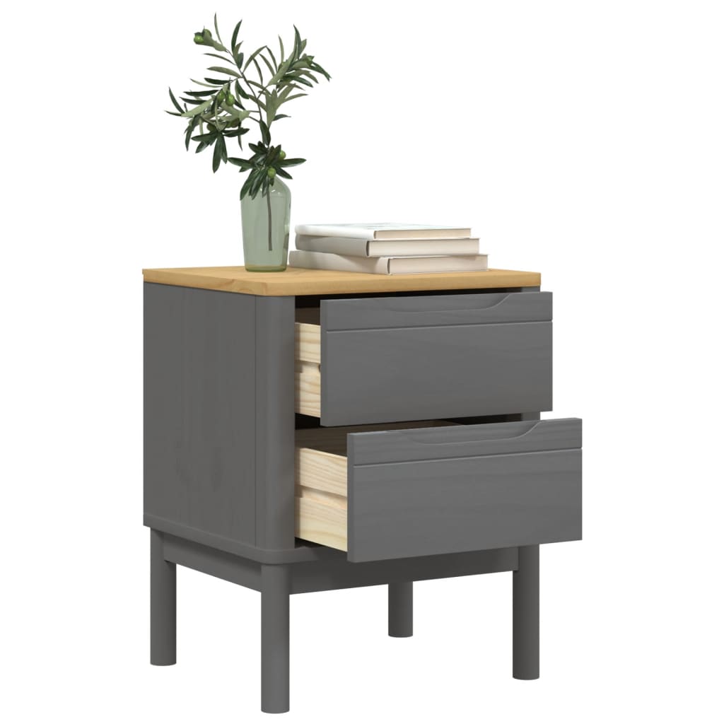 Solid Pine Bedside Cabinet FLORO in Grey, 45x39x57 cm