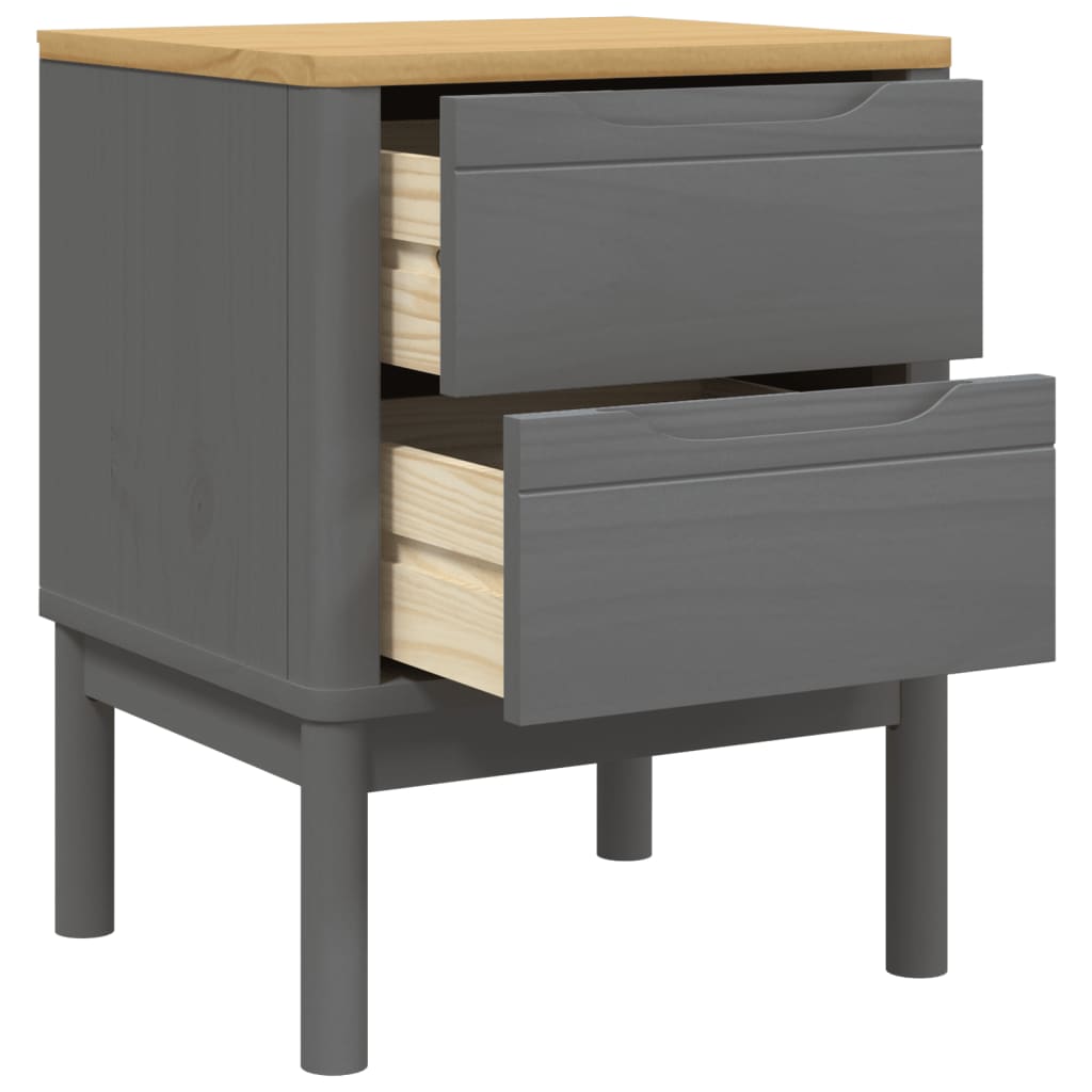 Solid Pine Bedside Cabinet FLORO in Grey, 45x39x57 cm