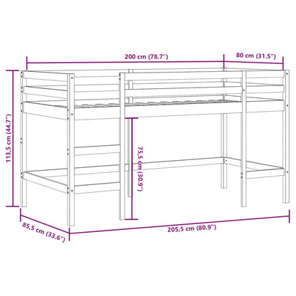 White Wood Kids' Loft Bed with Ladder, 80x200 cm, No Mattress