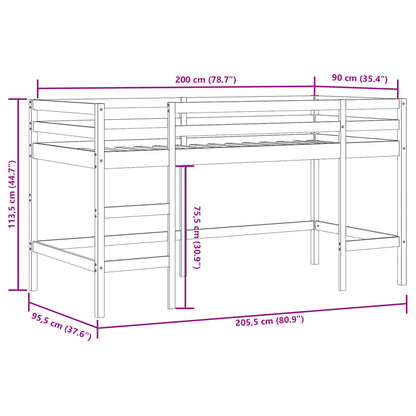 Wooden Kids' Loft Bed with Ladder, 90x200 cm, Mattress Not Included