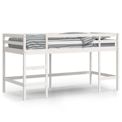 White Wood Kids' Loft Bed with Ladder 90x190 cm - No Mattress