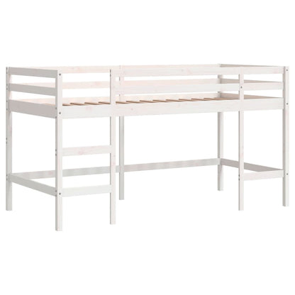 White Wood Kids' Loft Bed with Ladder 90x190 cm - No Mattress