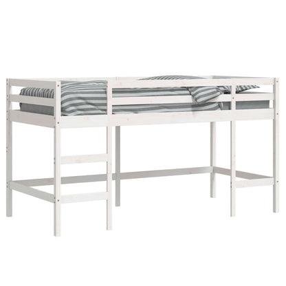White Wood Kids' Loft Bed with Ladder 90x190 cm - No Mattress