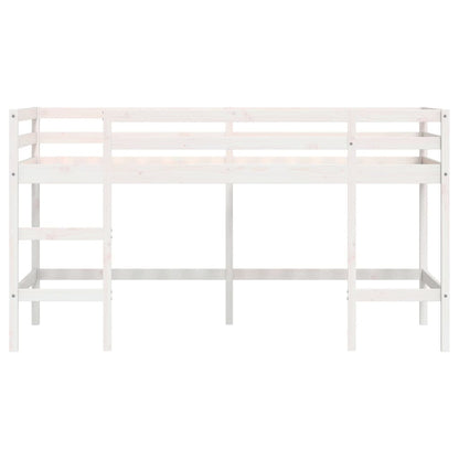 White Wood Kids' Loft Bed with Ladder 90x190 cm - No Mattress