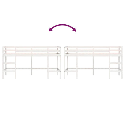 White Wood Kids' Loft Bed with Ladder 90x190 cm - No Mattress