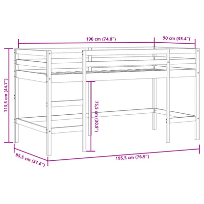 White Wood Kids' Loft Bed with Ladder 90x190 cm - No Mattress