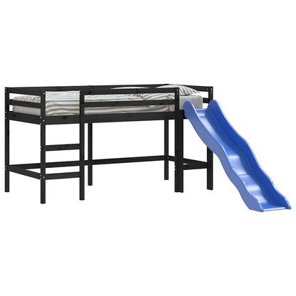 Black Kids' Loft Bed with Slide 80x200 cm - No Mattress Included