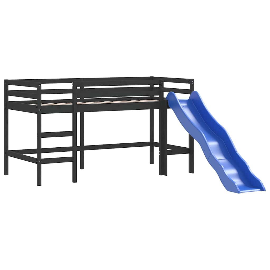 Black Kids' Loft Bed with Slide 80x200 cm - No Mattress Included