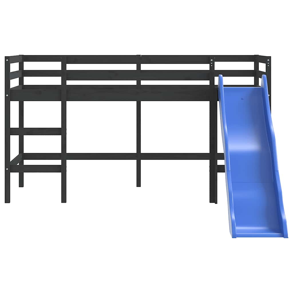 Black Kids' Loft Bed with Slide 80x200 cm - No Mattress Included