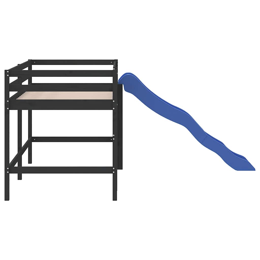 Black Kids' Loft Bed with Slide 80x200 cm - No Mattress Included