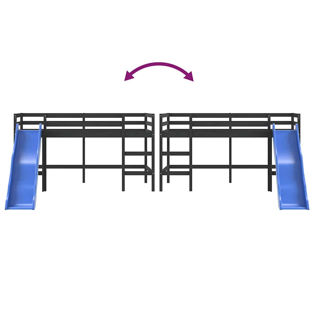 Black Kids' Loft Bed with Slide 80x200 cm - No Mattress Included