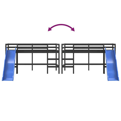 Black Kids' Loft Bed with Slide 80x200 cm - No Mattress Included