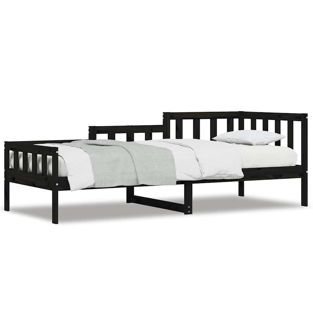 Solid Pine Day Bed Frame, 80x200 cm, Black - No Mattress Included