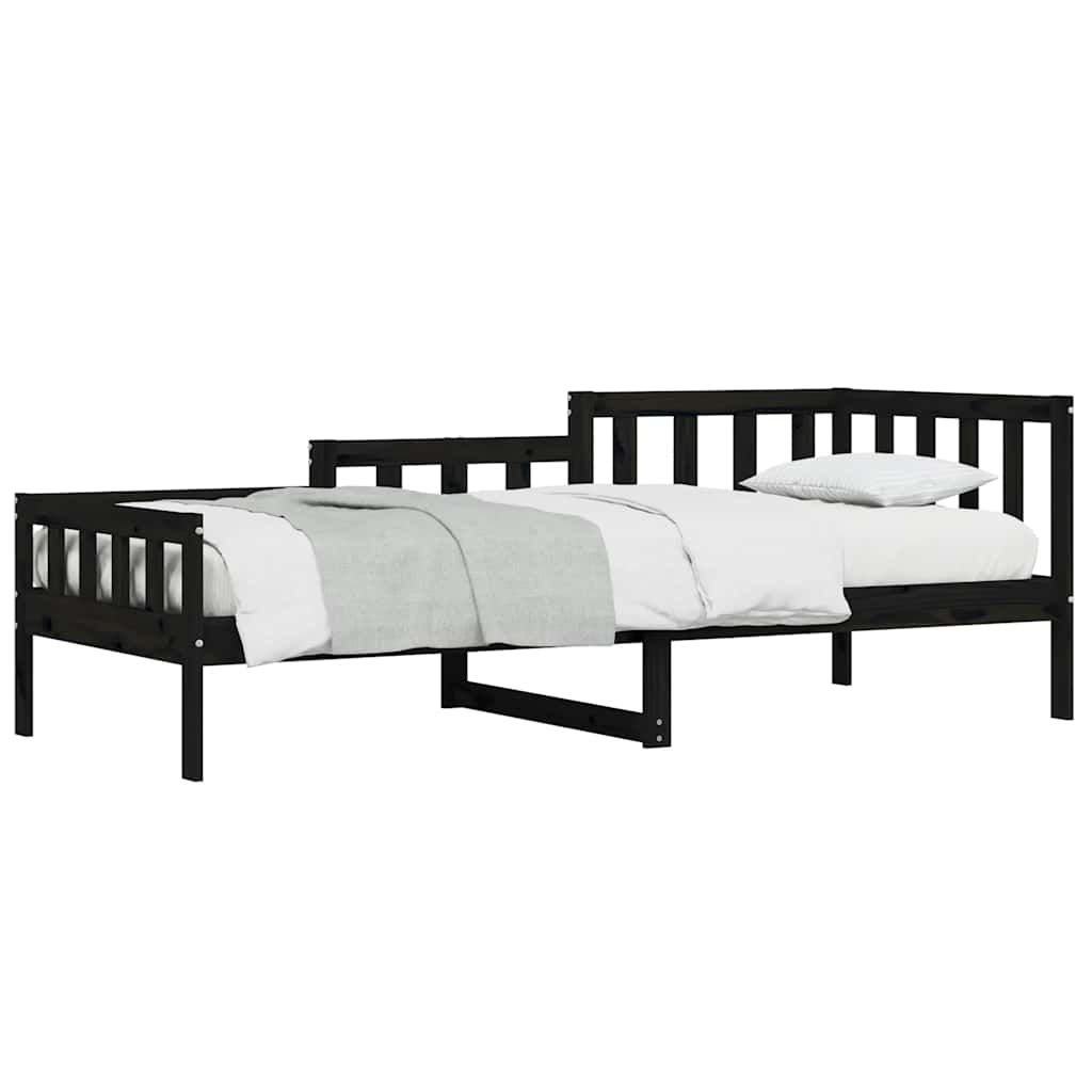 Solid Pine Day Bed Frame, 80x200 cm, Black - No Mattress Included