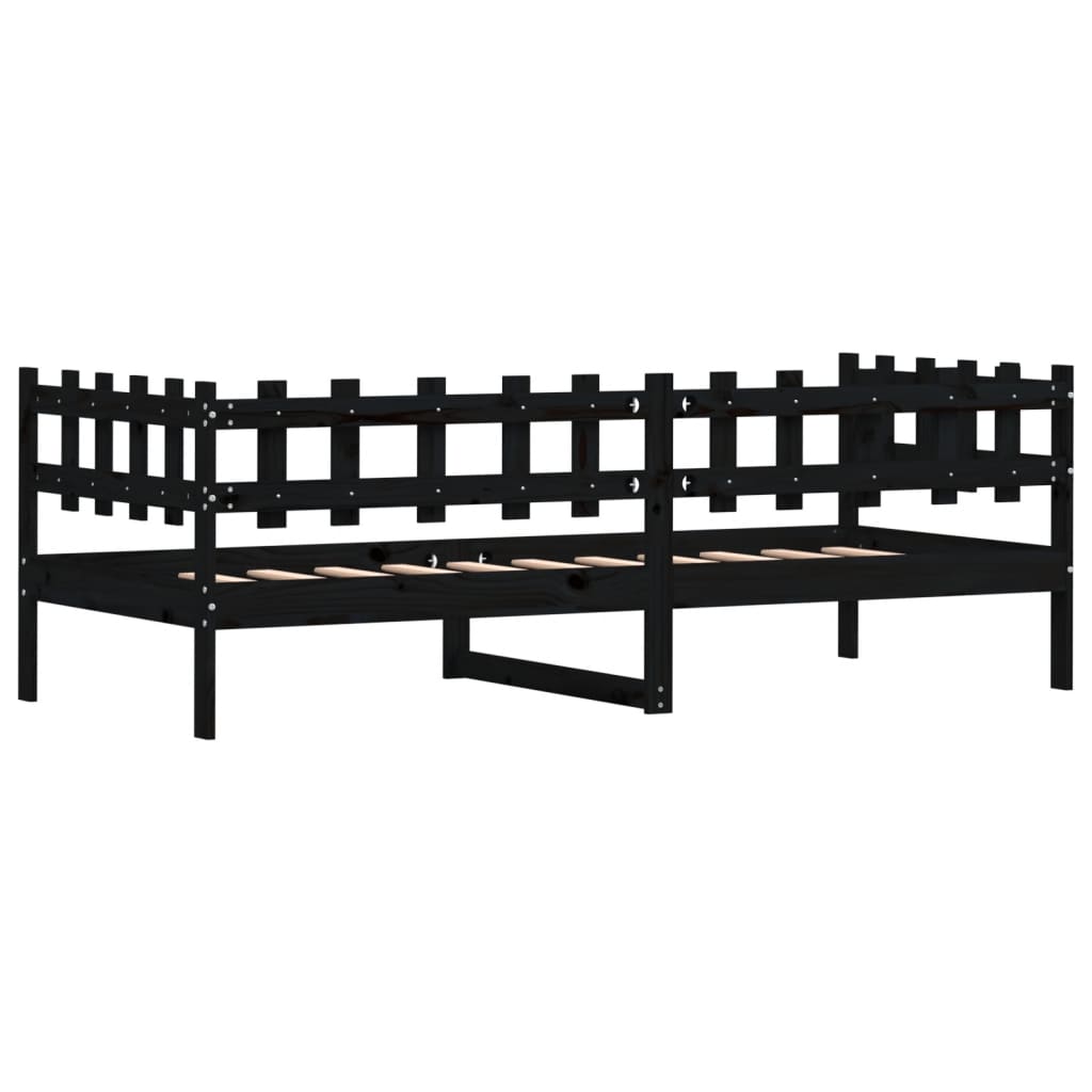Solid Pine Day Bed Frame 90x200 cm - Black (No Mattress)