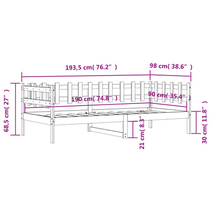 Solid Pine Day Bed Frame, No Mattress, 90x190 cm, Single Size
