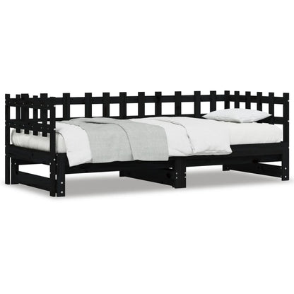 Solid Wood Pull-Out Day Bed Black 160x200 cm (No Mattress)