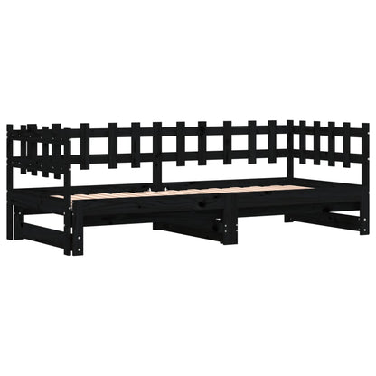 Solid Wood Pull-Out Day Bed Black 160x200 cm (No Mattress)