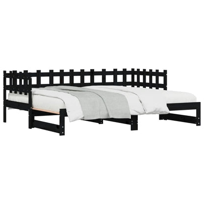 Solid Wood Pull-Out Day Bed Black 160x200 cm (No Mattress)