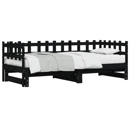 Solid Wood Pull-Out Day Bed Black 160x200 cm (No Mattress)